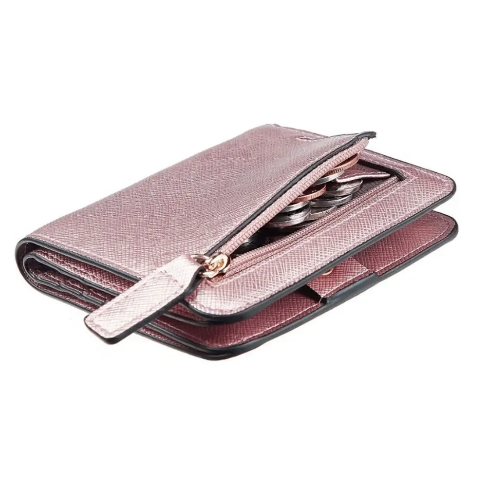 Shimmer Pink Leather Compact Wallet